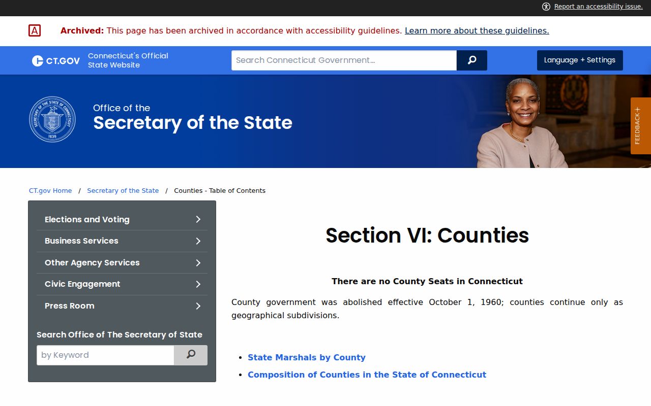 Connecticut warrant records geography: official statement on historic counties