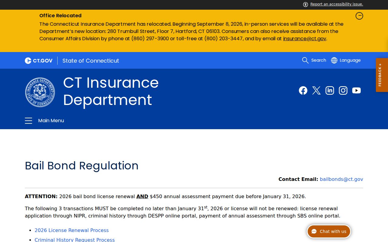 Connecticut warrant records resolution context: official surety bail bond rules and rates