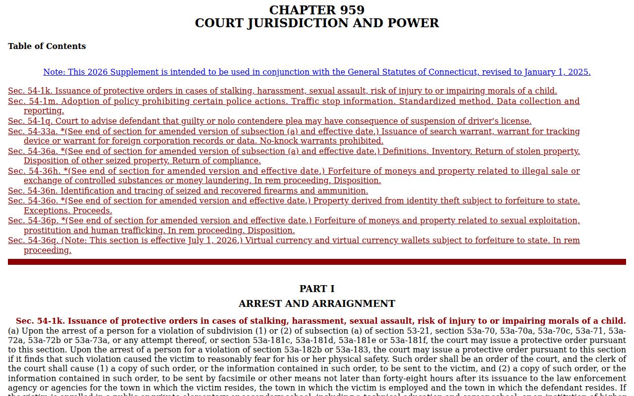 Connecticut arrest warrant process provisions in the state statutes